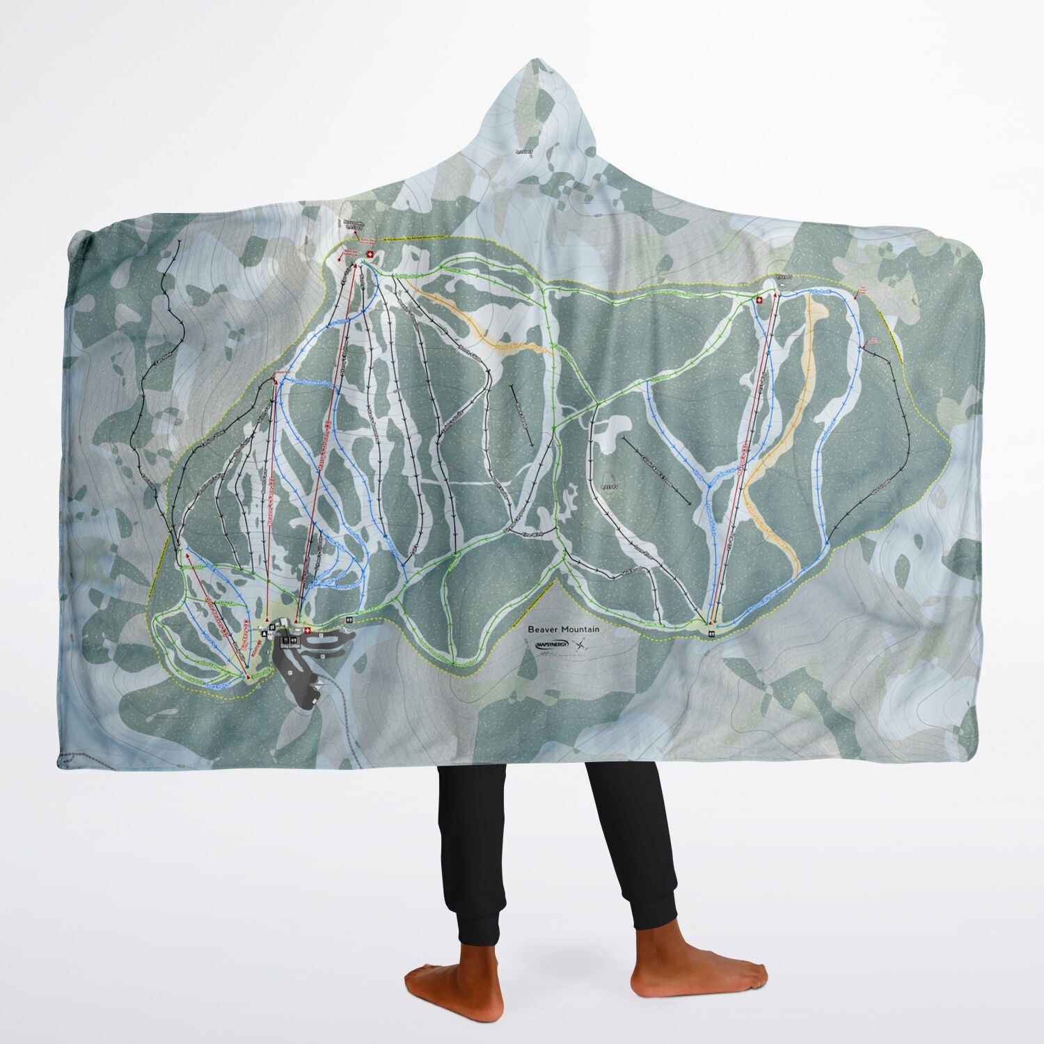 Beaver Mountain, Utah Ski Trail Map - Youth Hooded Blanket