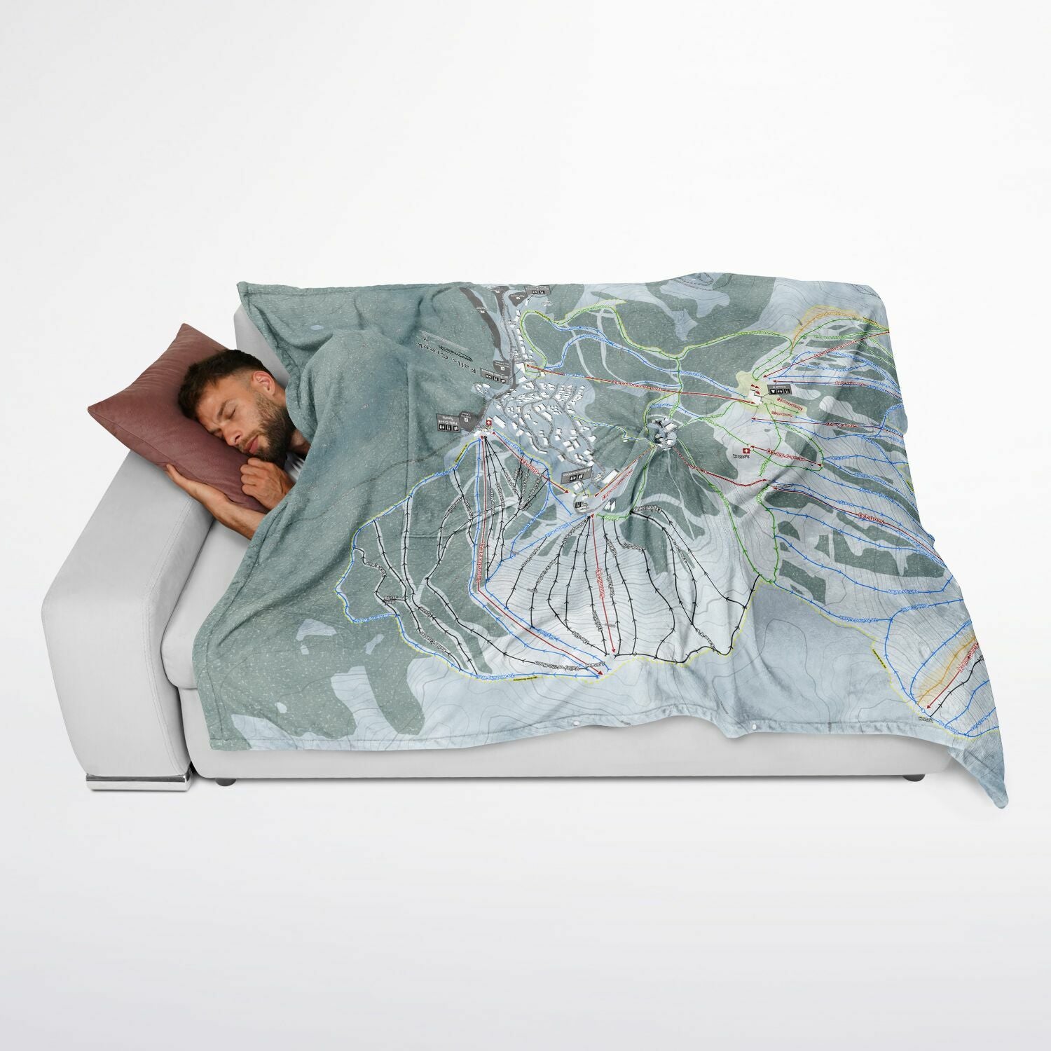 Falls Creek, Australia Ski Resort Map Flannel Blanket Poncho