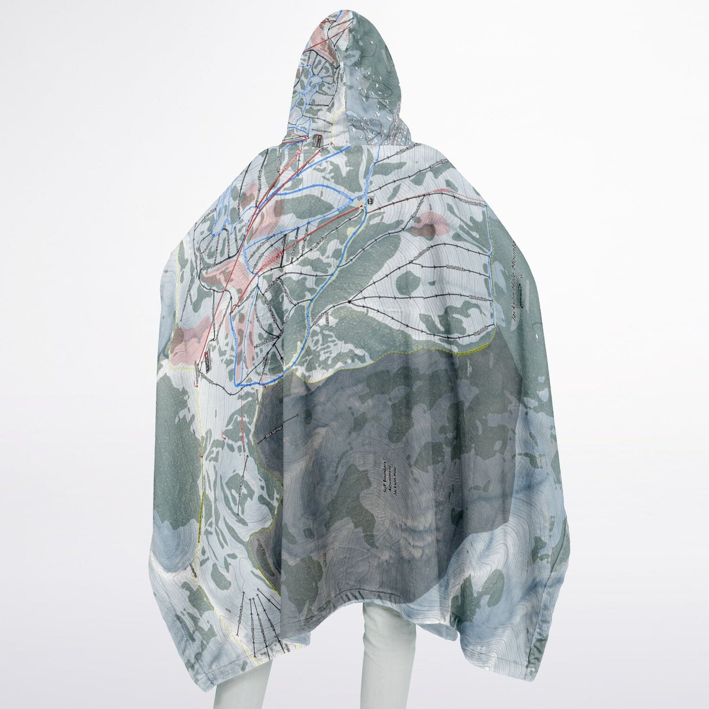 Jackson Hole Mountain, Wyoming Ski Resort Map Flannel Blanket Poncho