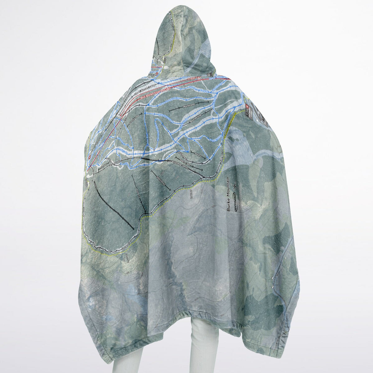 Burke Mountain, Vermont Ski Resort Map Flannel Blanket Poncho