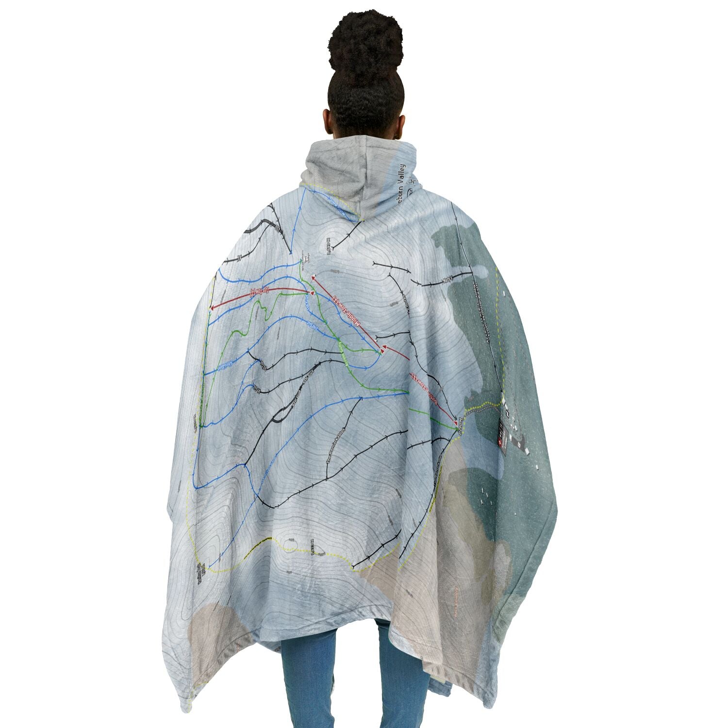 Craigieburn Valley, New Zealand Ski Resort Map Flannel Blanket Poncho
