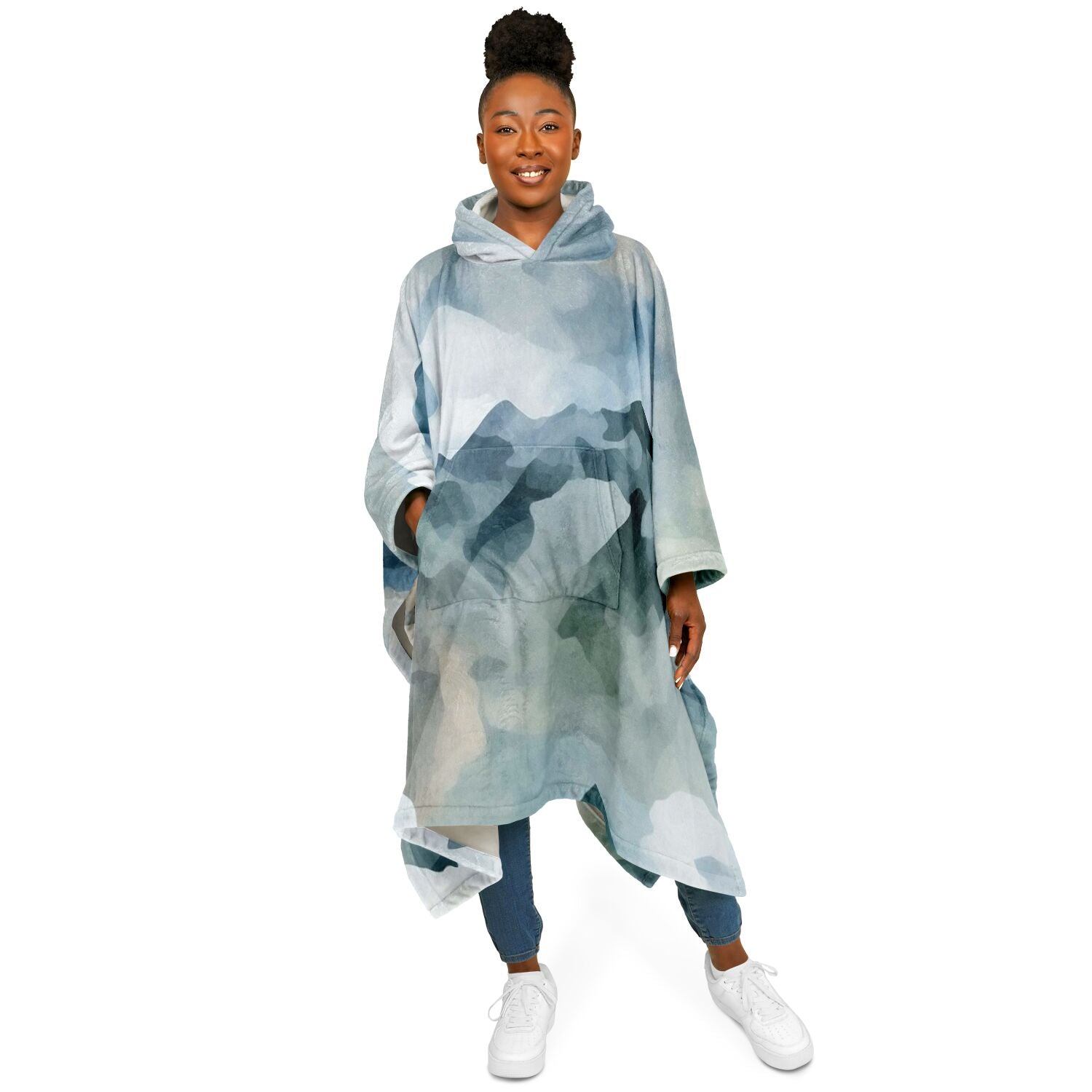 Watercolor Misty Mountain, Flannel Blanket Poncho