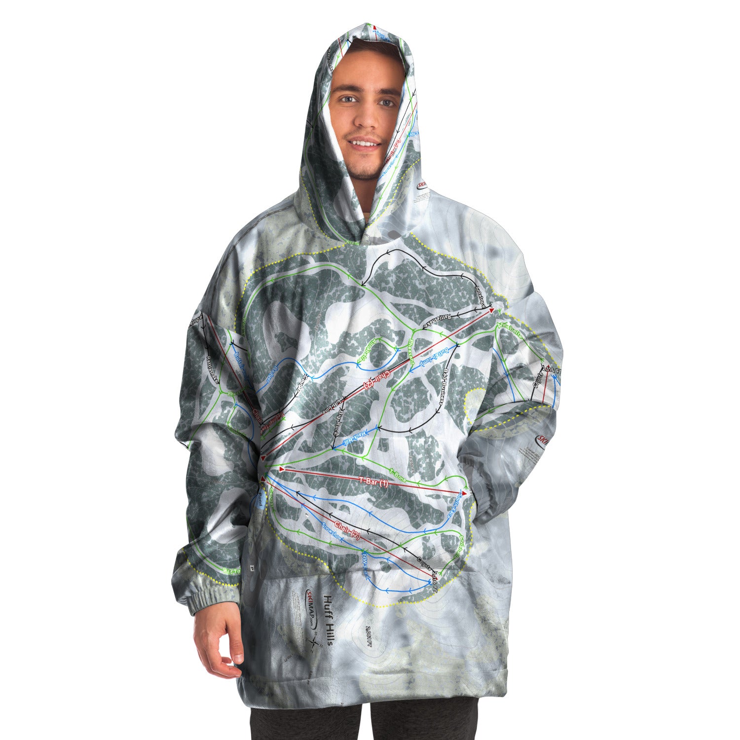 Huff Hills, North Dakota Ski Trail Map Snug Hoodie