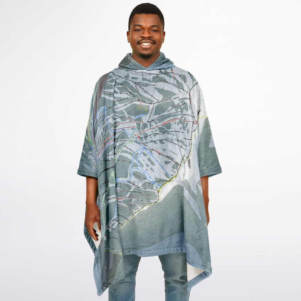 Castle Mountain, Alberta Ski Resort Map Flannel Blanket Poncho