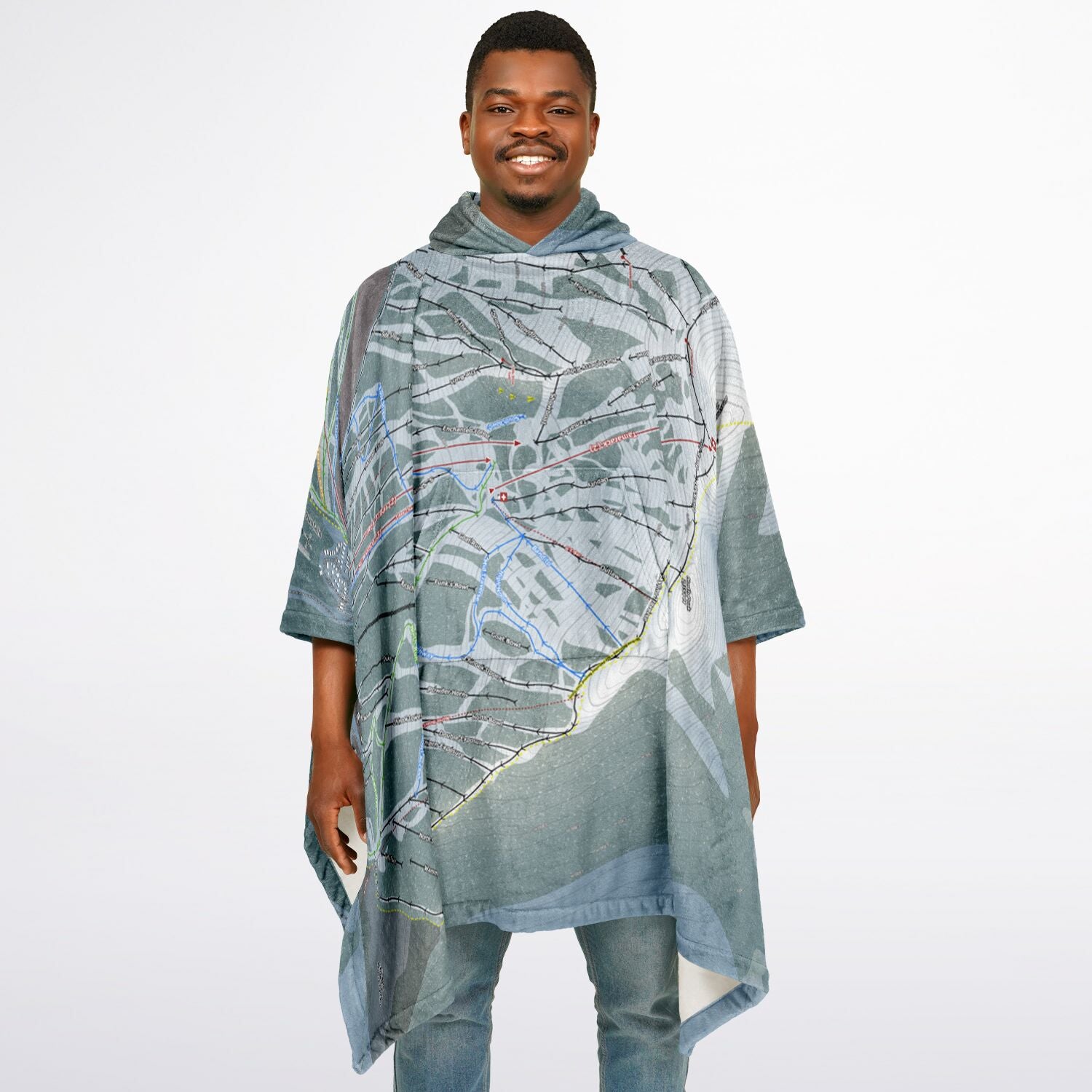 Castle Mountain, Alberta Ski Resort Map Flannel Blanket Poncho