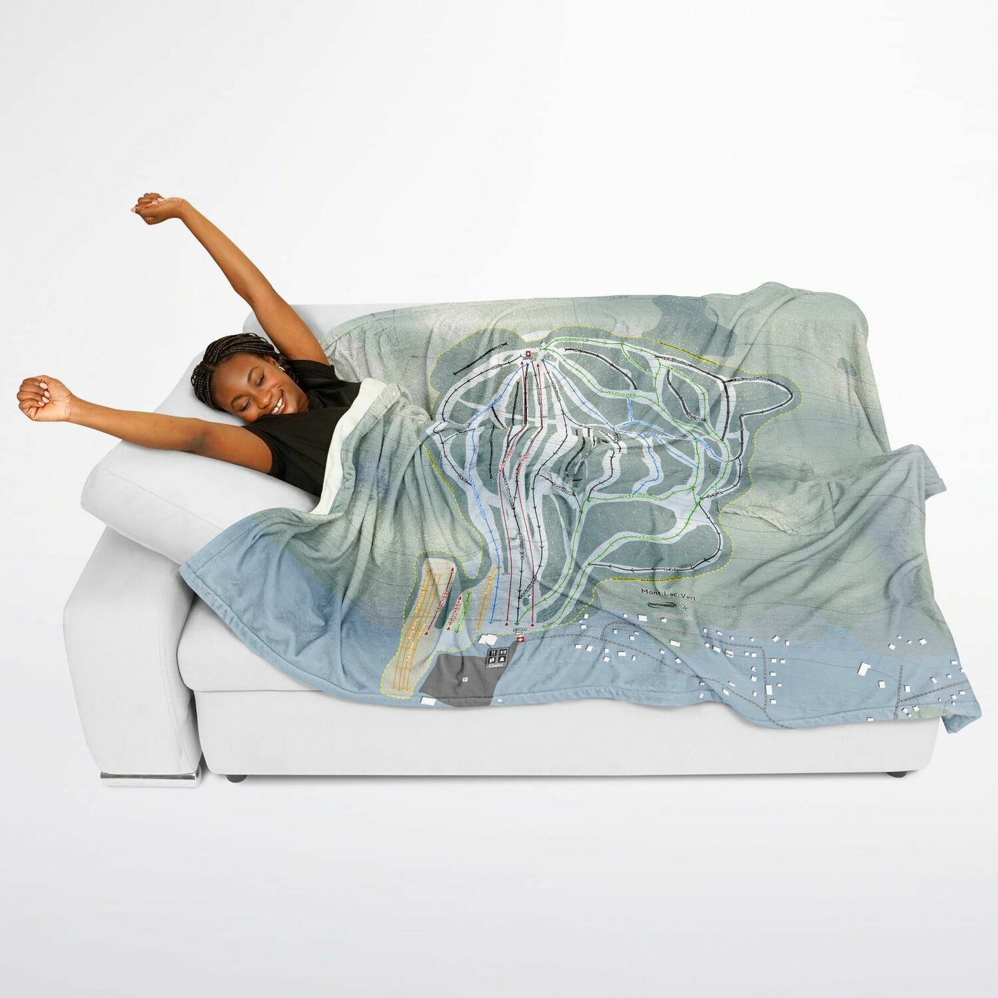 Mont Lac-Vert, Quebec Ski Resort Map Flannel Blanket Poncho