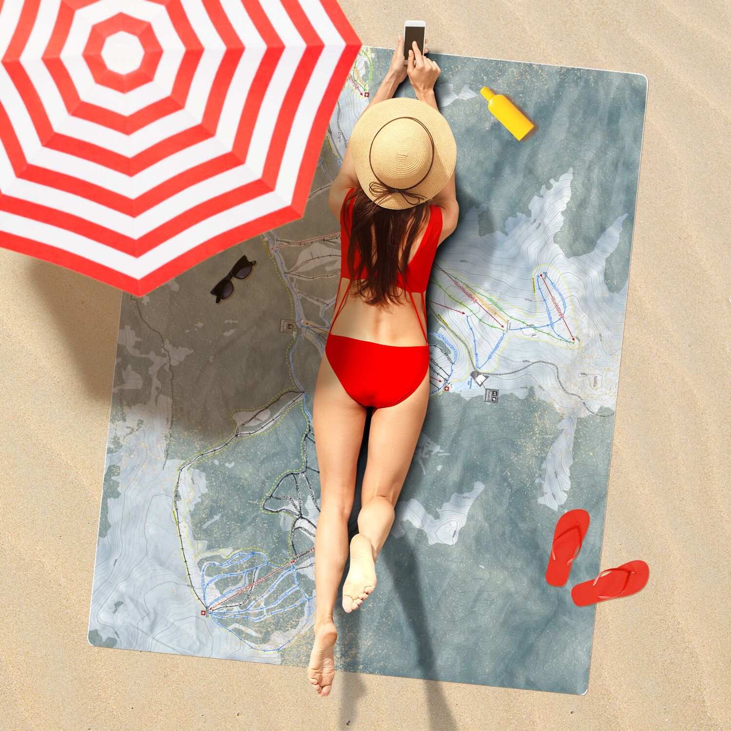 Mount Hotham, Australia Ski Resort Map Printed Beach Towel