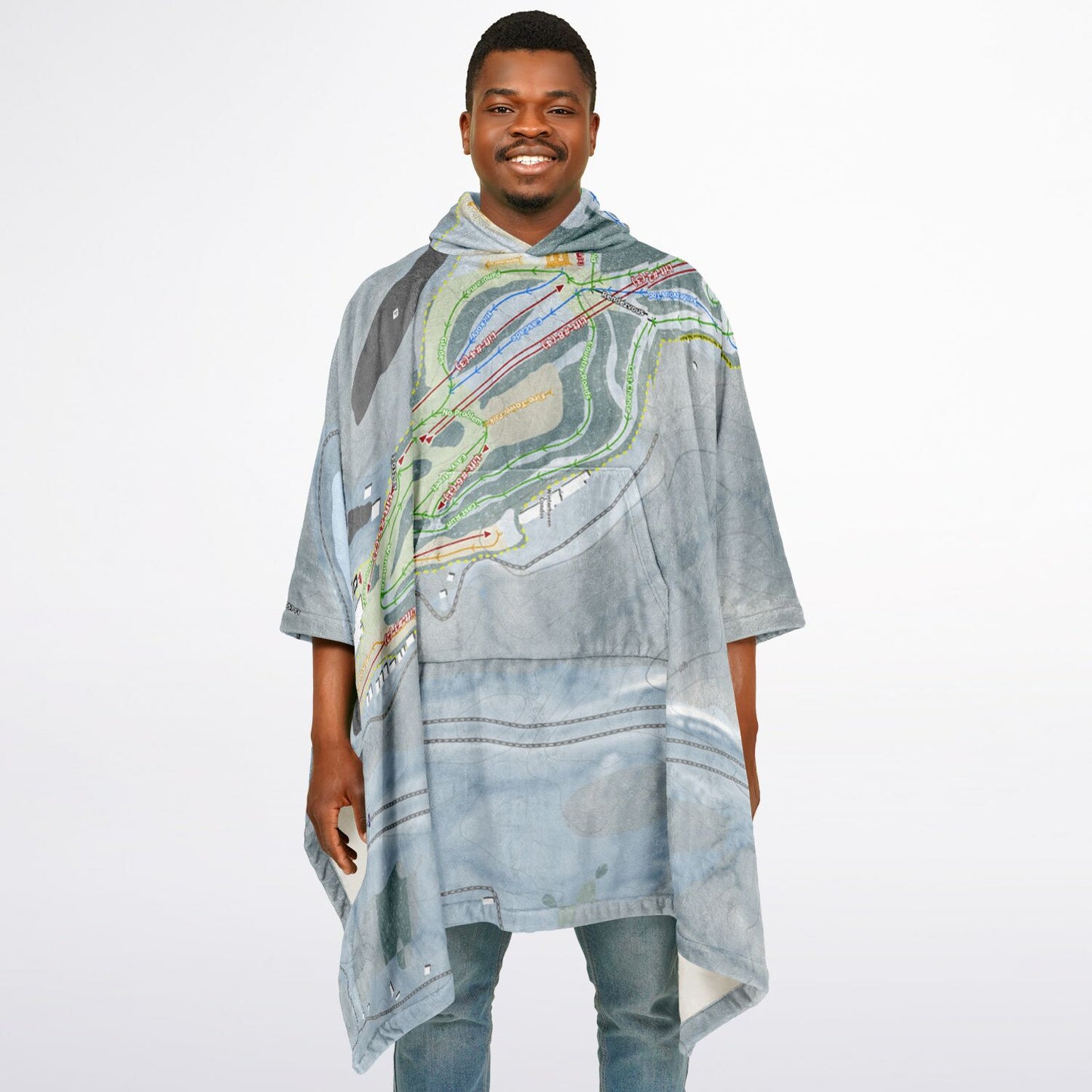 Winterplace, West Virginia Ski Resort Map Flannel Blanket Poncho