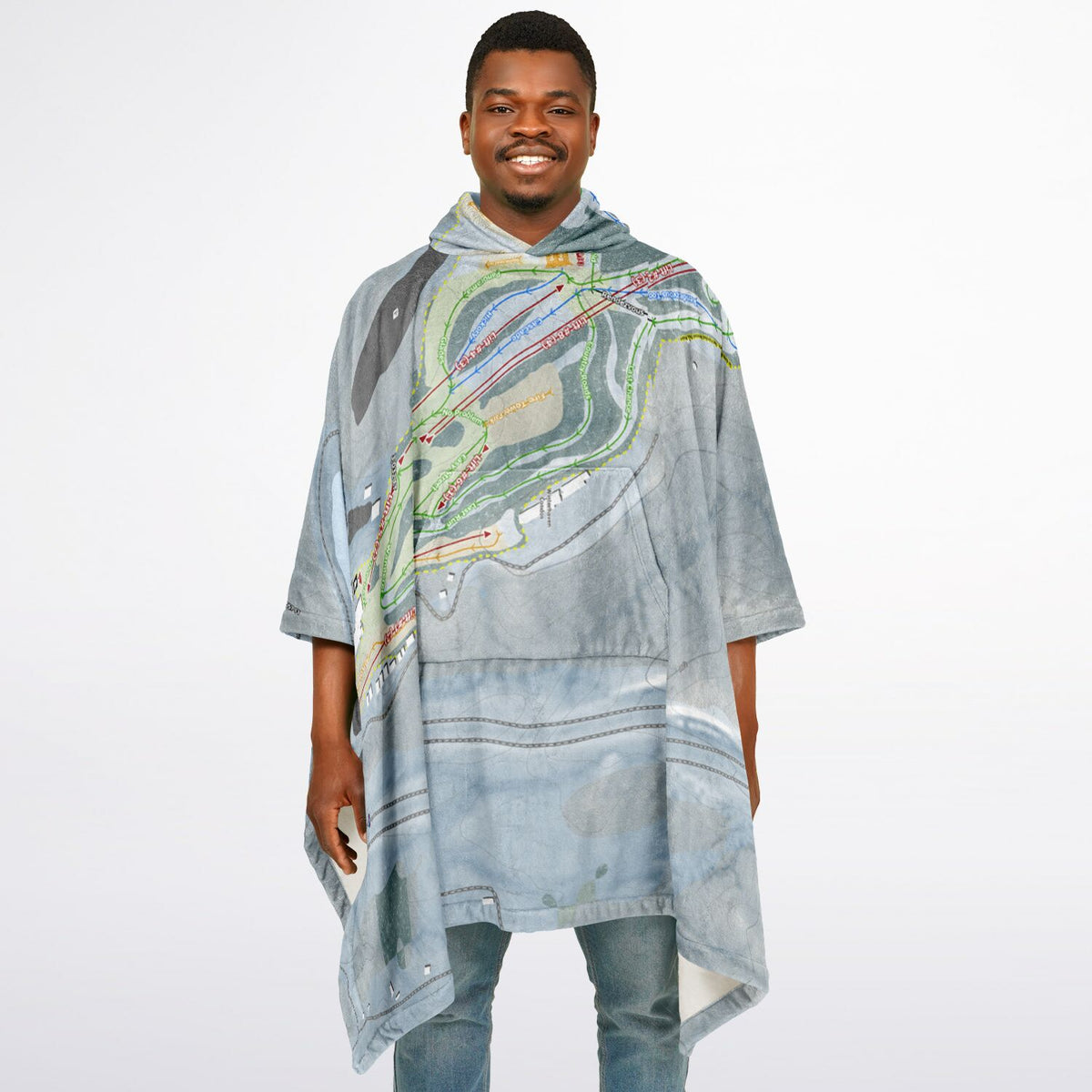 Winterplace, West Virginia Ski Resort Map Flannel Blanket Poncho