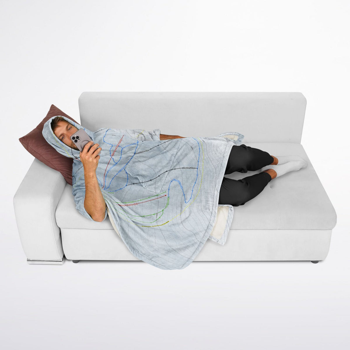 Mt Dobson, New Zealand Ski Resort Map Flannel Blanket Poncho