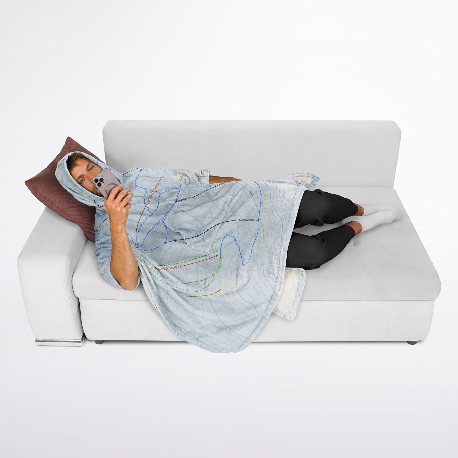 Mt Dobson, New Zealand Ski Resort Map Flannel Blanket Poncho