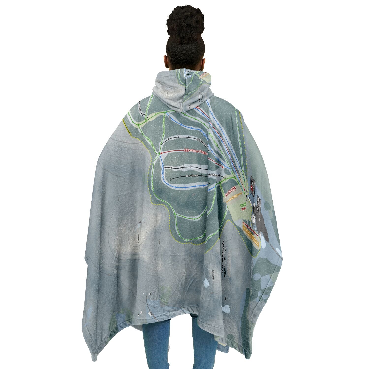Oak Mountain, New York Ski Resort Map Flannel Blanket Poncho