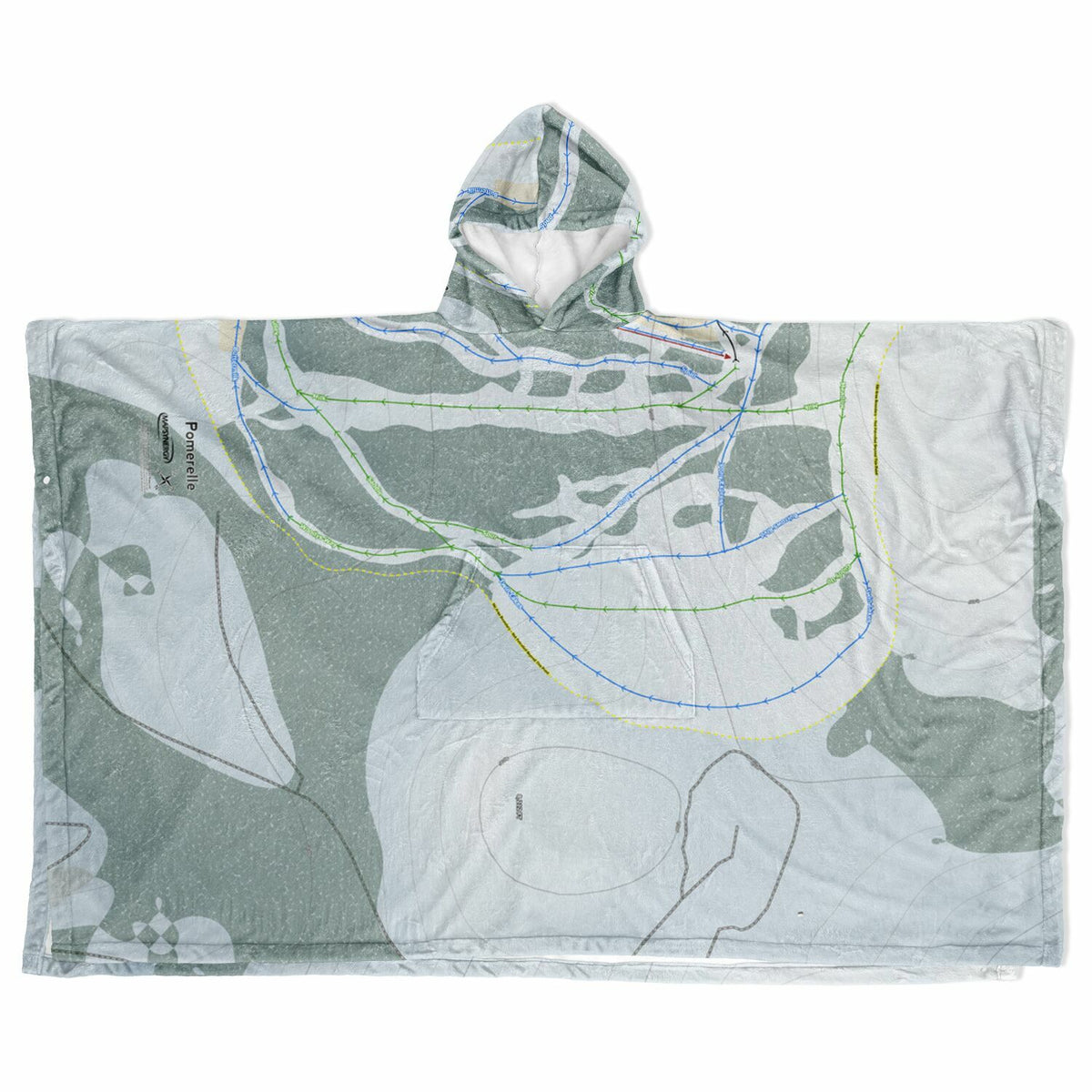 Pomerelle, Idaho Ski Resort Map Flannel Blanket Poncho
