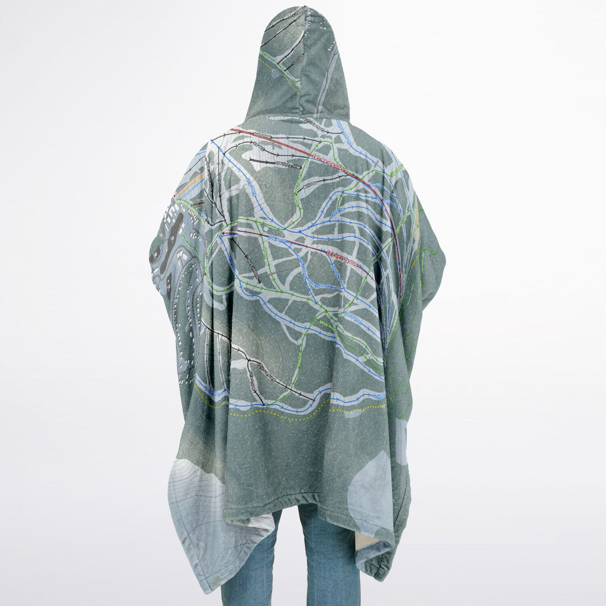 Apex Mountain, British Columbia Ski Resort Map Flannel Blanket Poncho