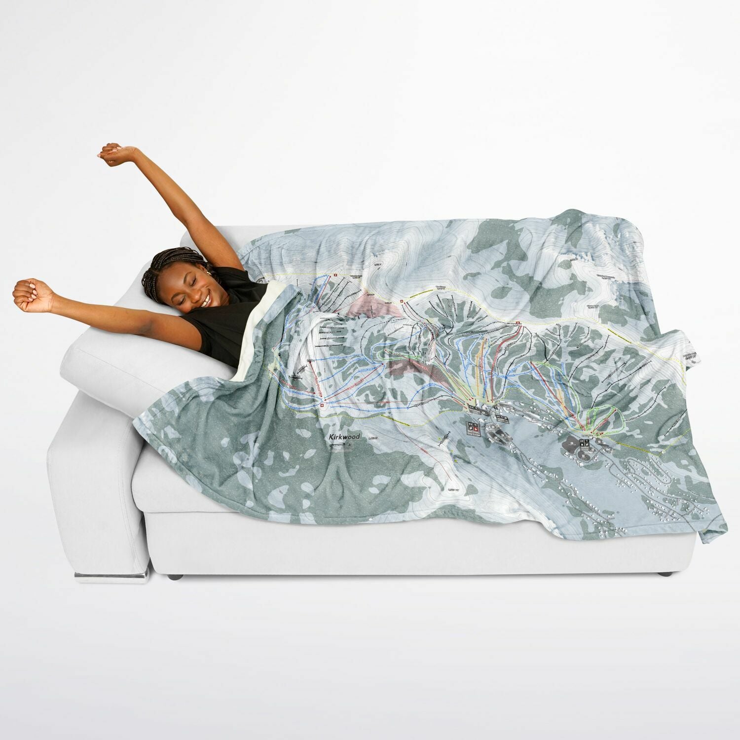 Kirkwood, California Ski Resort Map Flannel Blanket Poncho