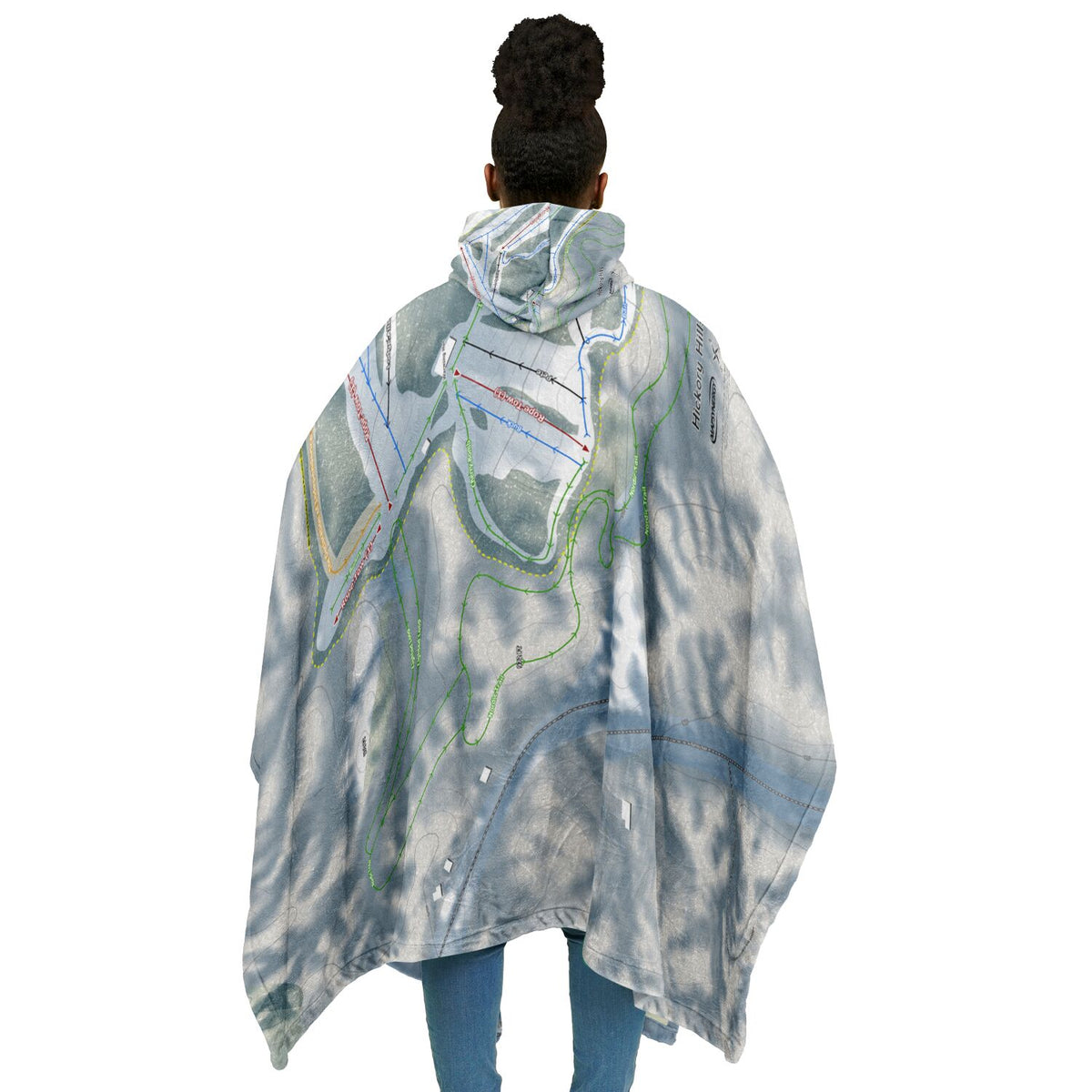 Hickory Hills, Michigan Ski Resort Map Flannel Blanket Poncho