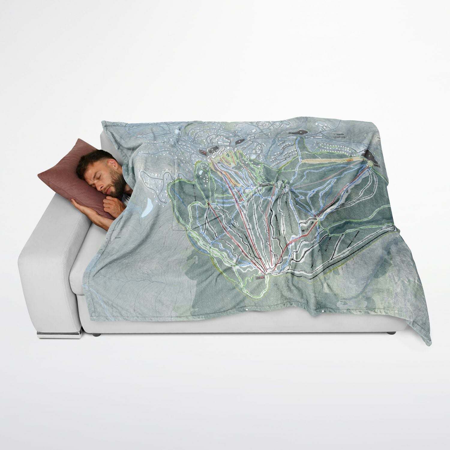 Stratton Mountain, Vermont Ski Resort Map Flannel Blanket Poncho