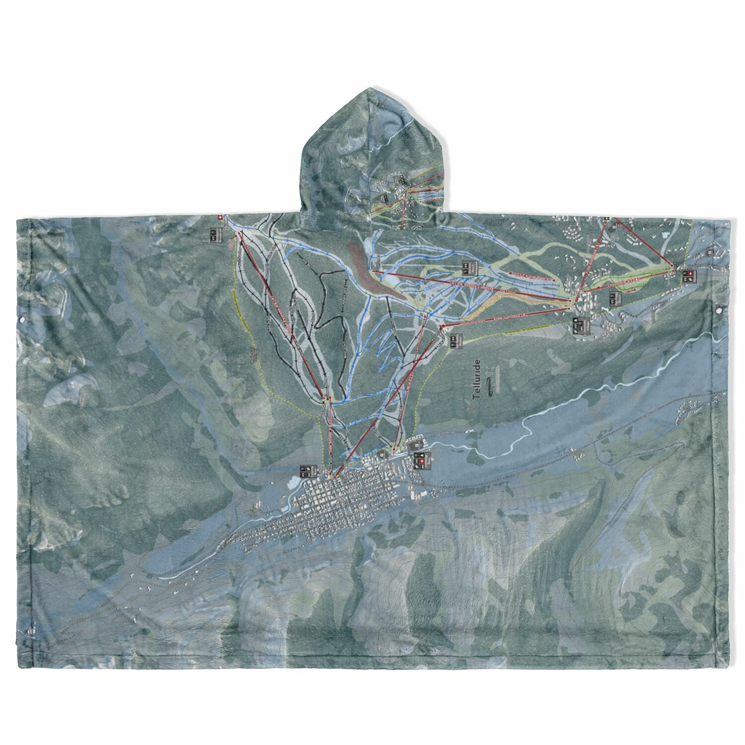 Telluride, Colorado Ski Resort Map Flannel Blanket Poncho