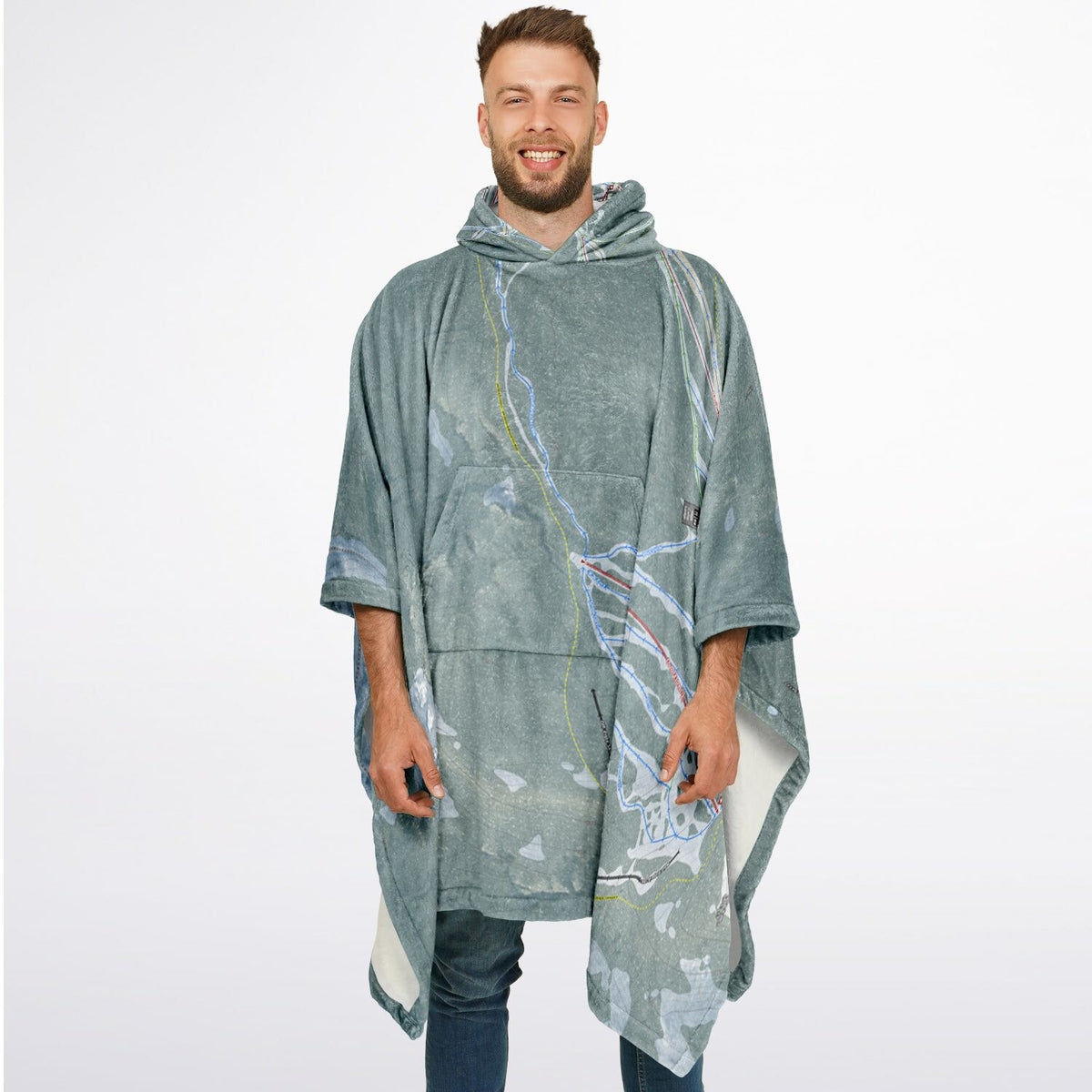 White Pass, Washington Ski Resort Map Flannel Blanket Poncho