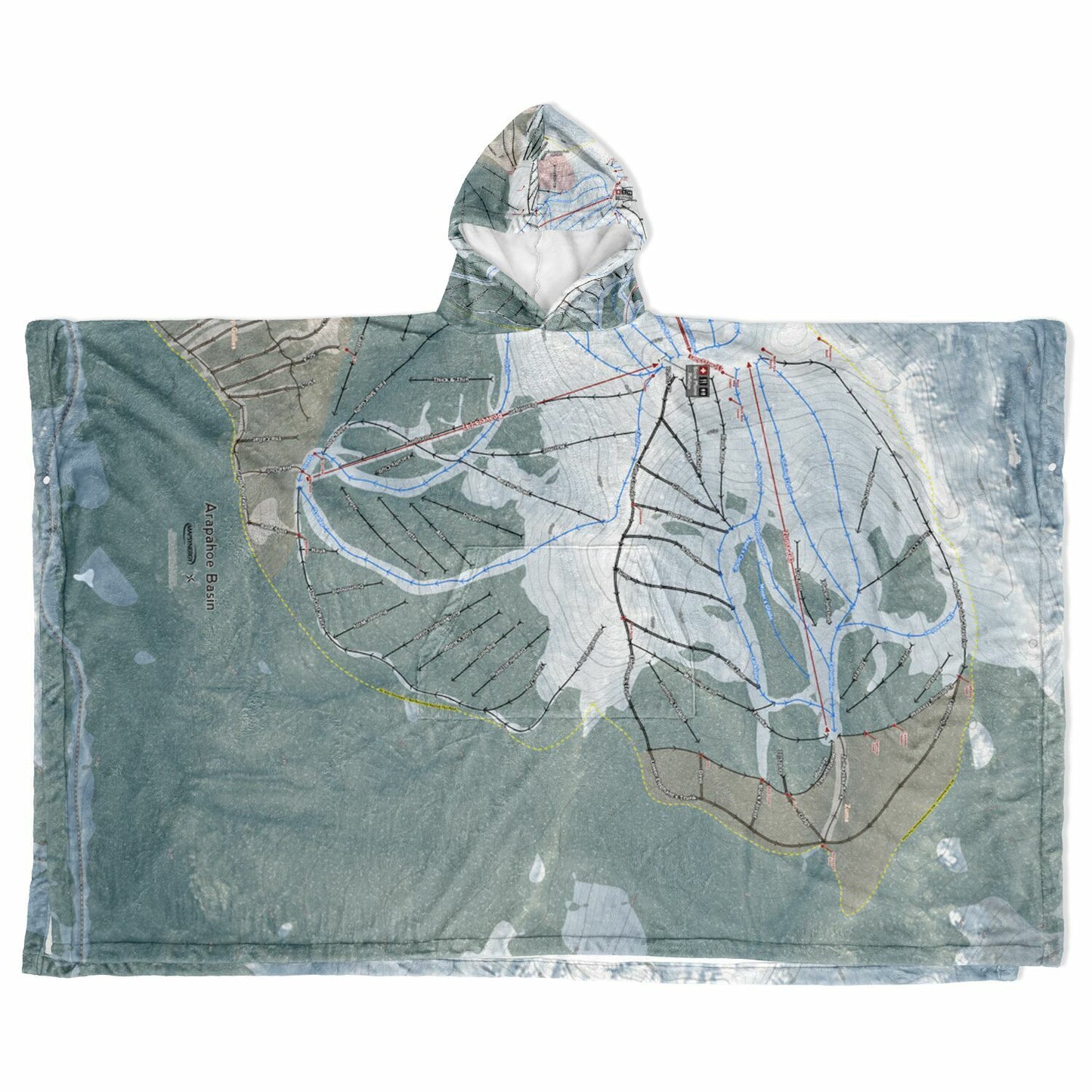 Arapahoe Basin, Colorado Ski Resort Map Flannel Blanket Poncho