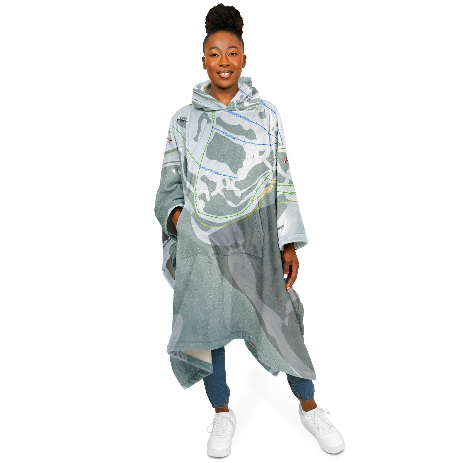 Sky Tavern, Nevada Ski Resort Map Flannel Blanket Poncho