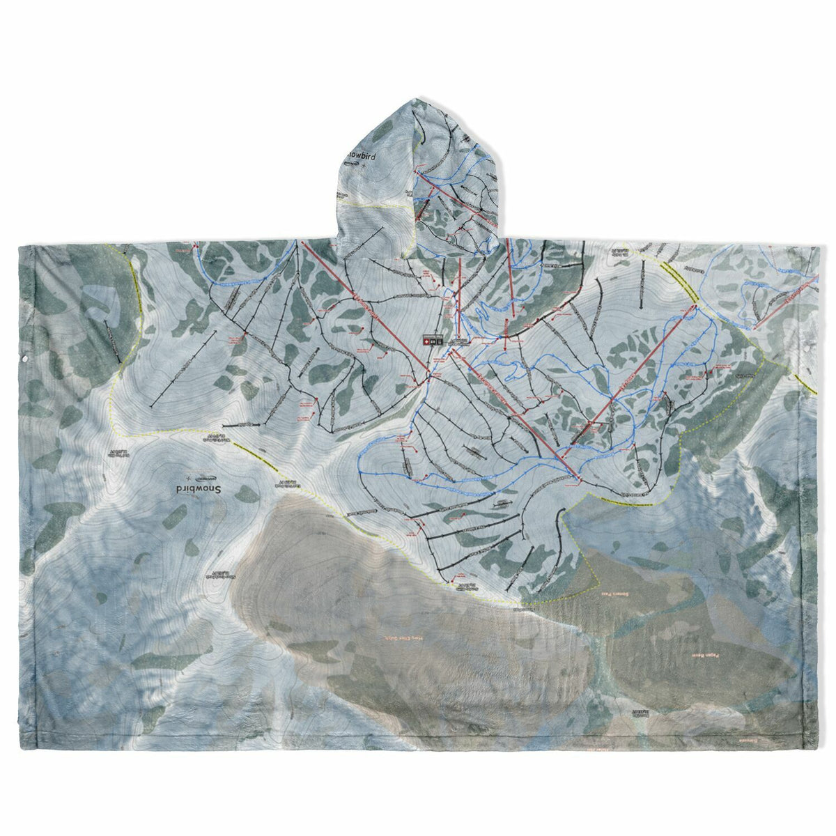 Snowbird, Utah Ski Resort Map Flannel Blanket Poncho