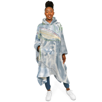 Snow Snake, Michigan Ski Resort Map Flannel Blanket Poncho