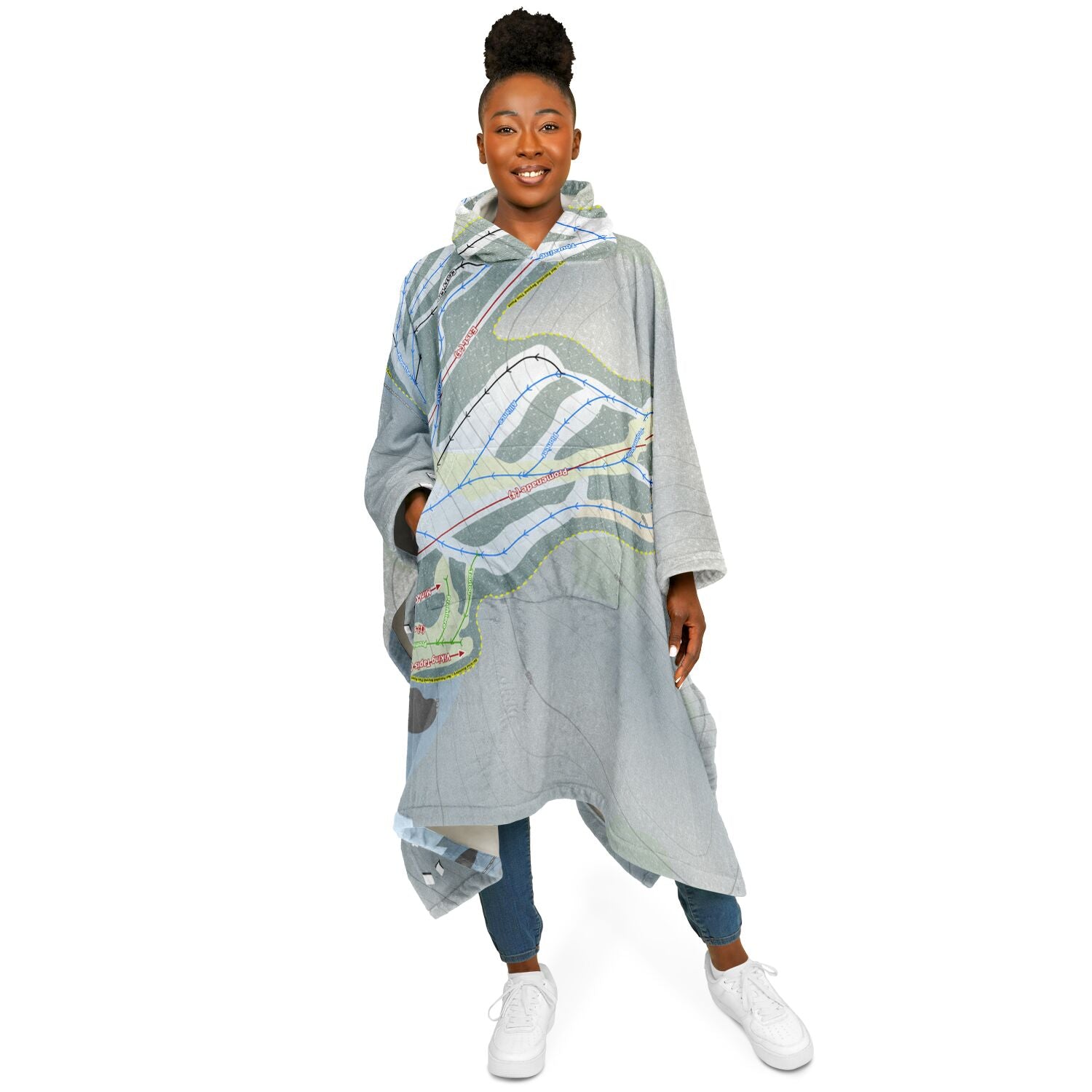 Mont Cascades, Quebec Ski Resort Map Flannel Blanket Poncho