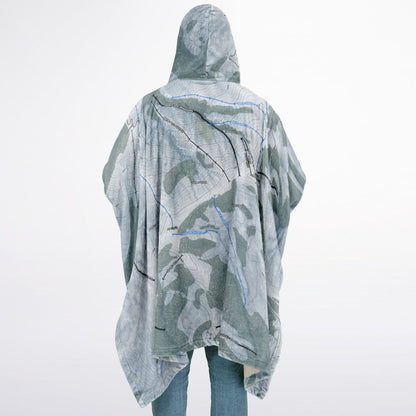 Hull Mountain, California Ski Resort Map Flannel Blanket Poncho