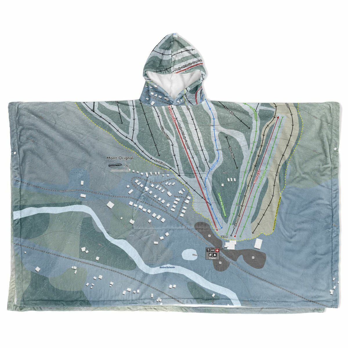 Mont Orignal, Quebec Ski Resort Map Flannel Blanket Poncho