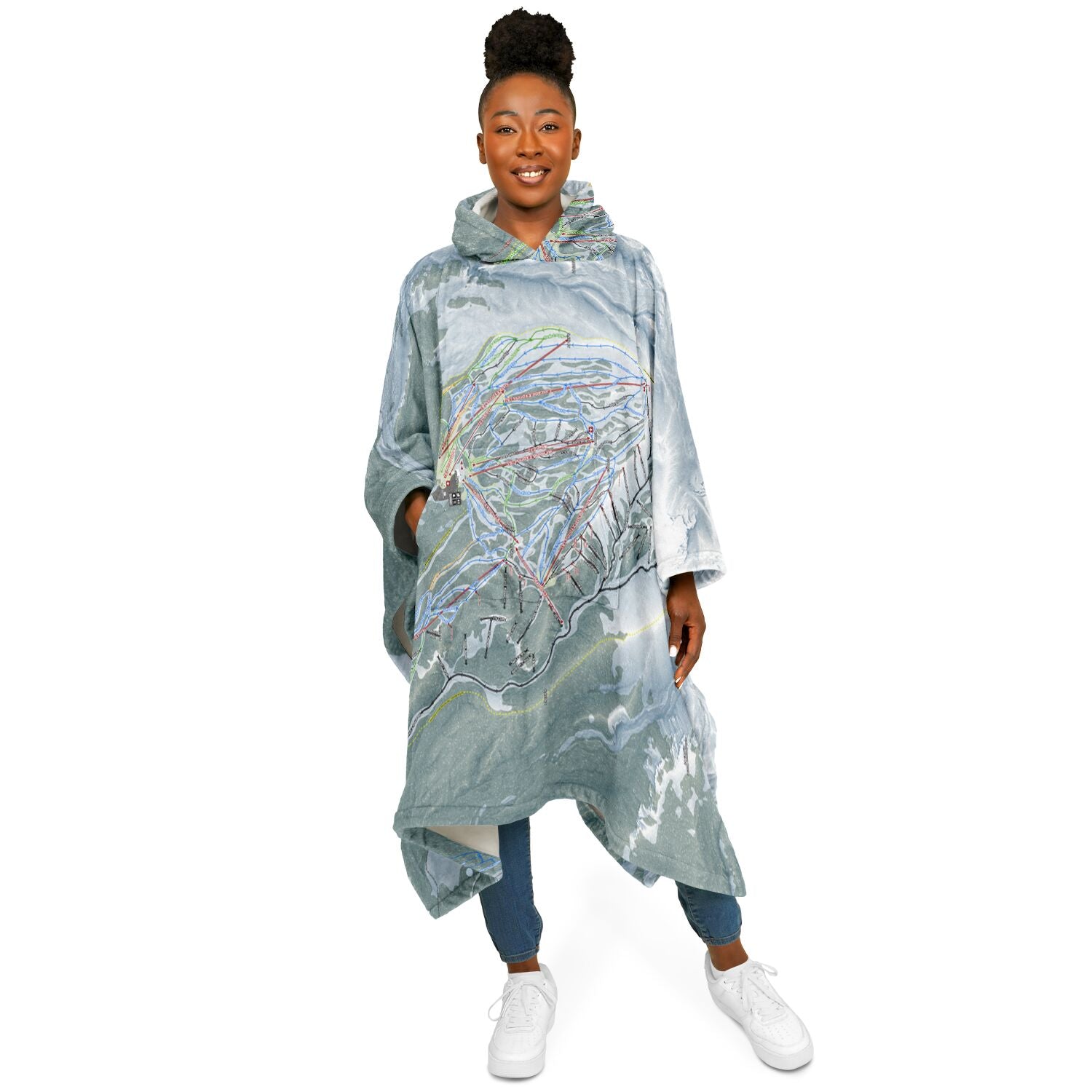 Mt Hood, Oregon Ski Resort Map Flannel Blanket Poncho