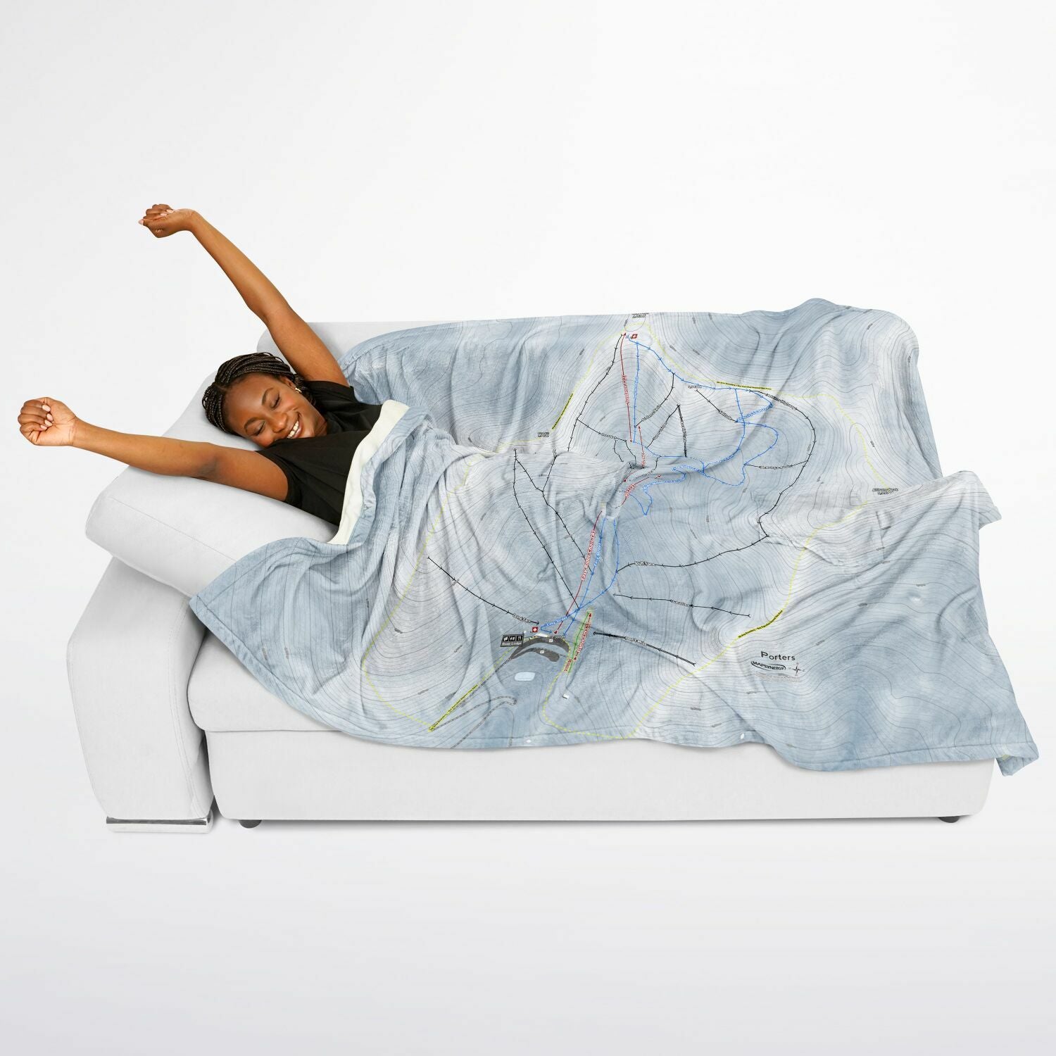 Porters, New Zealand Ski Resort Map Flannel Blanket Poncho - Powderaddicts