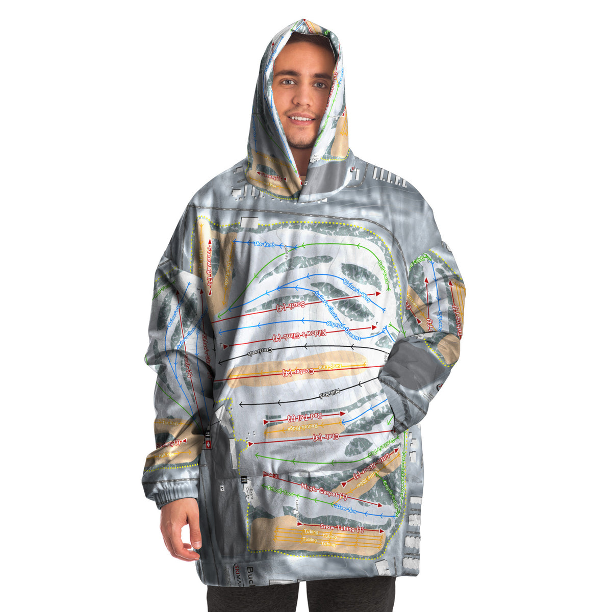 Buck Hill, Minnesota Ski Trail Map Snug Hoodie - Powderaddicts