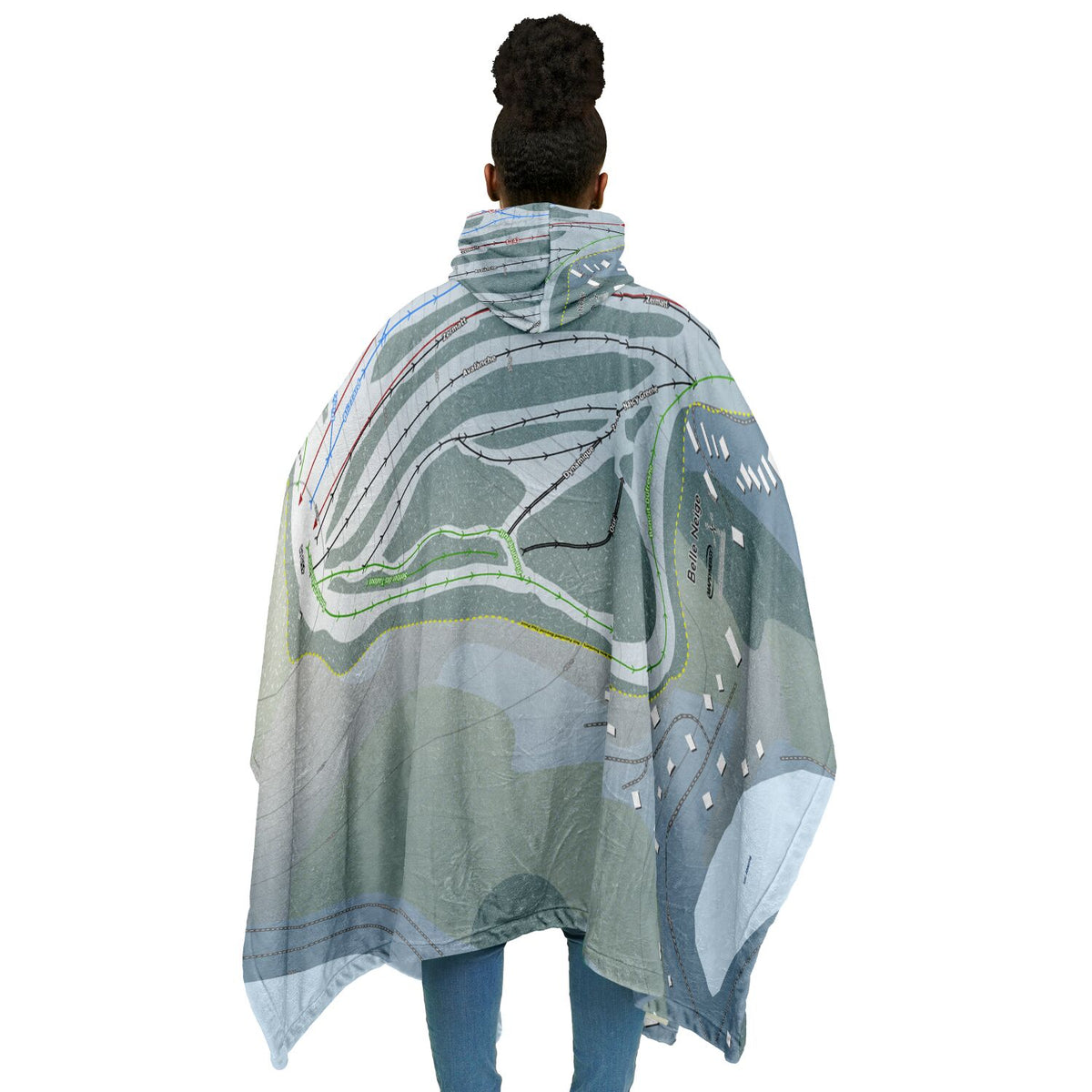 Belle Neige, Quebec Ski Resort Map Flannel Blanket Poncho
