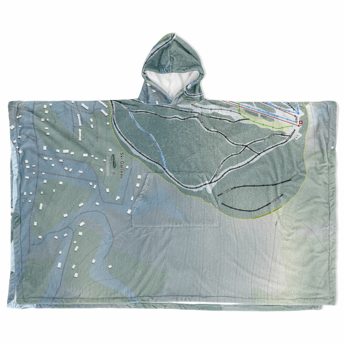 Ski Garceau, Quebec Ski Resort Map Flannel Blanket Poncho
