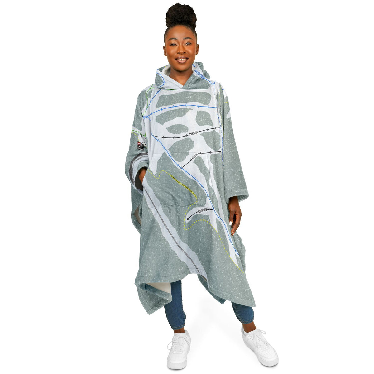 Spout Springs, Oregon Ski Resort Map Flannel Blanket Poncho