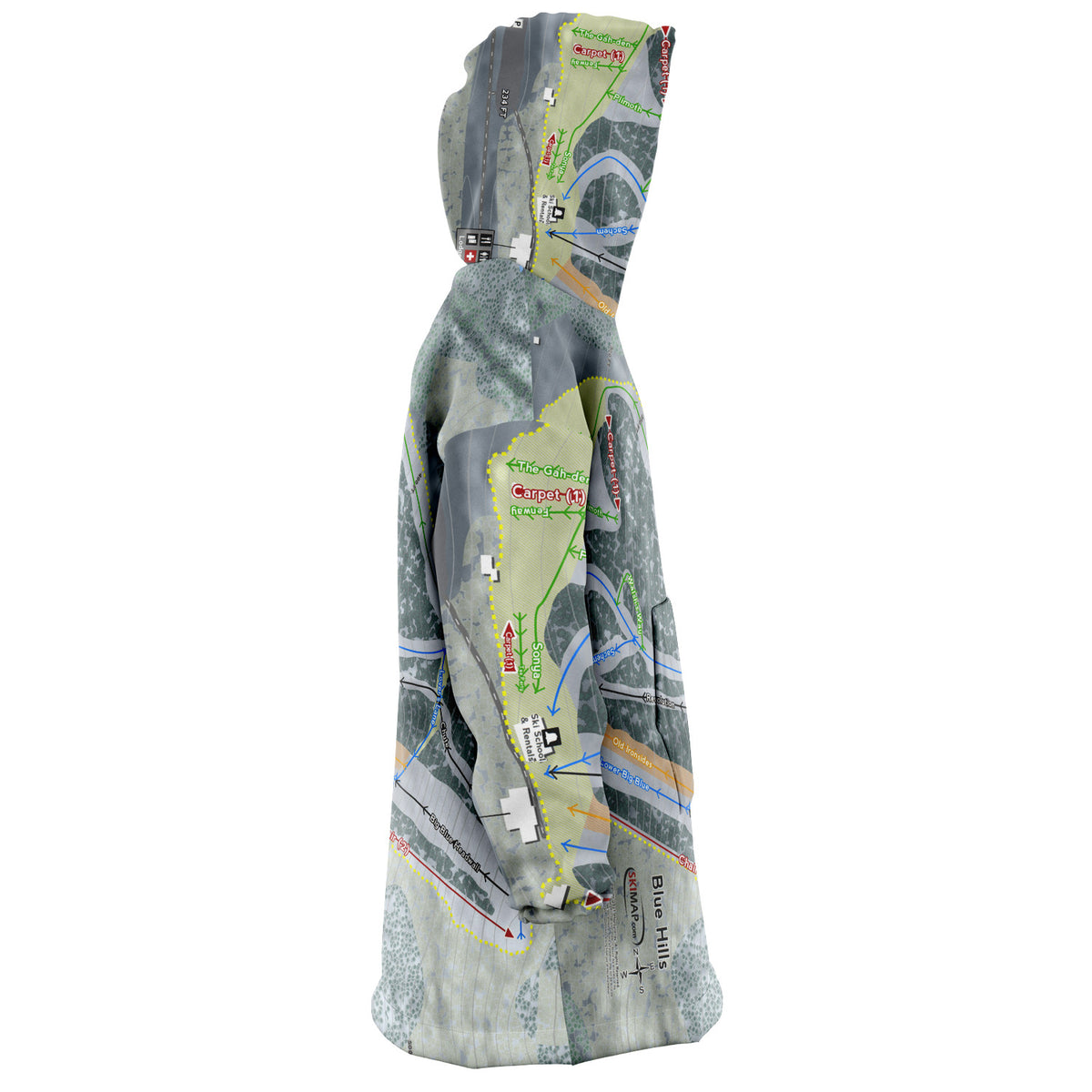 Blue Hills, Massachusetts Ski Trail Map Snug Hoodie