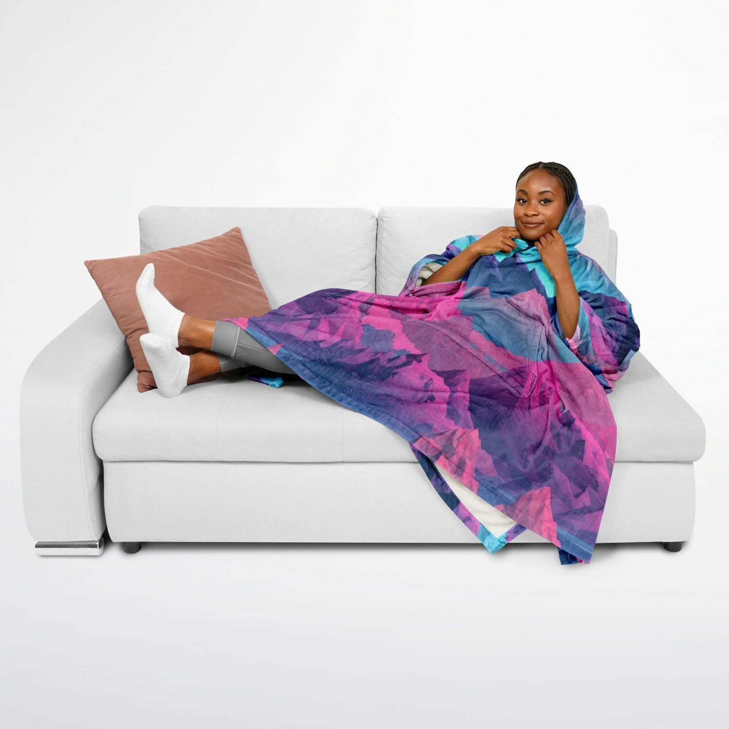 Abstract Geometric Mountains, Flannel Blanket Poncho