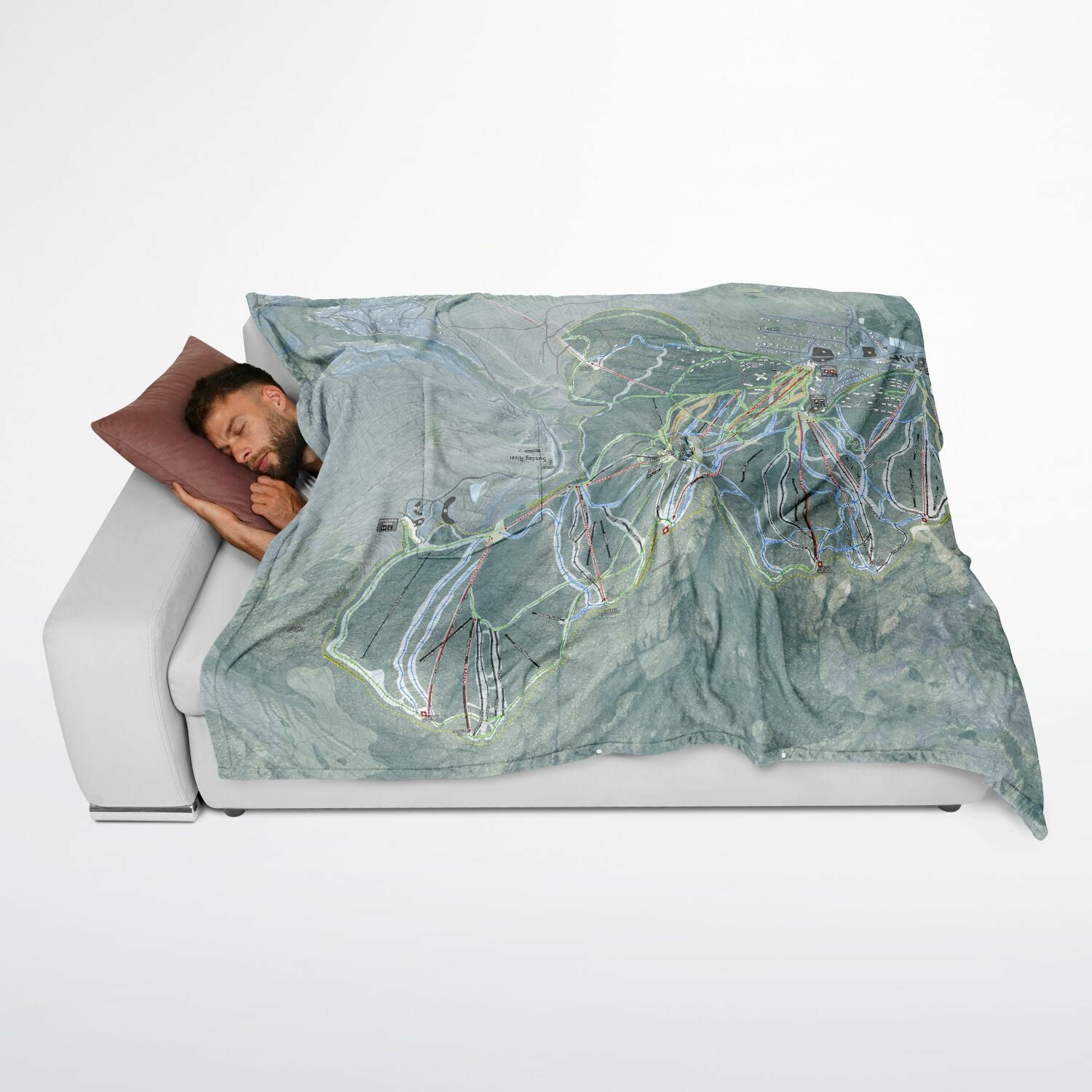 Sunday River, Maine Ski Resort Map Flannel Blanket Poncho