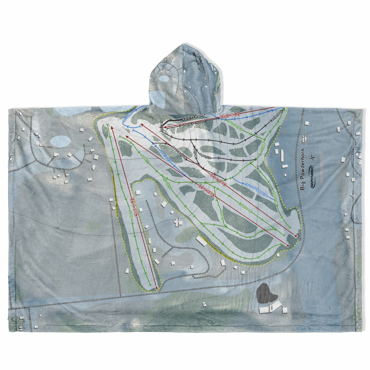 Big Powderhorn, Michigan Ski Resort Map Flannel Blanket Poncho