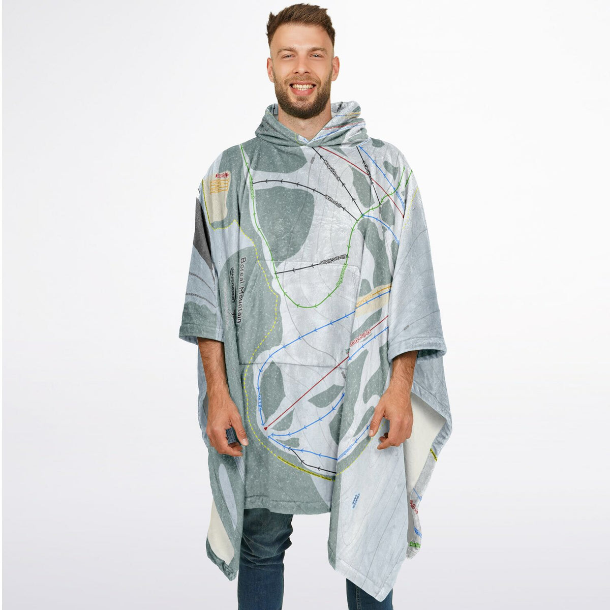 Boreal Mountain, California Ski Resort Map Flannel Blanket Poncho