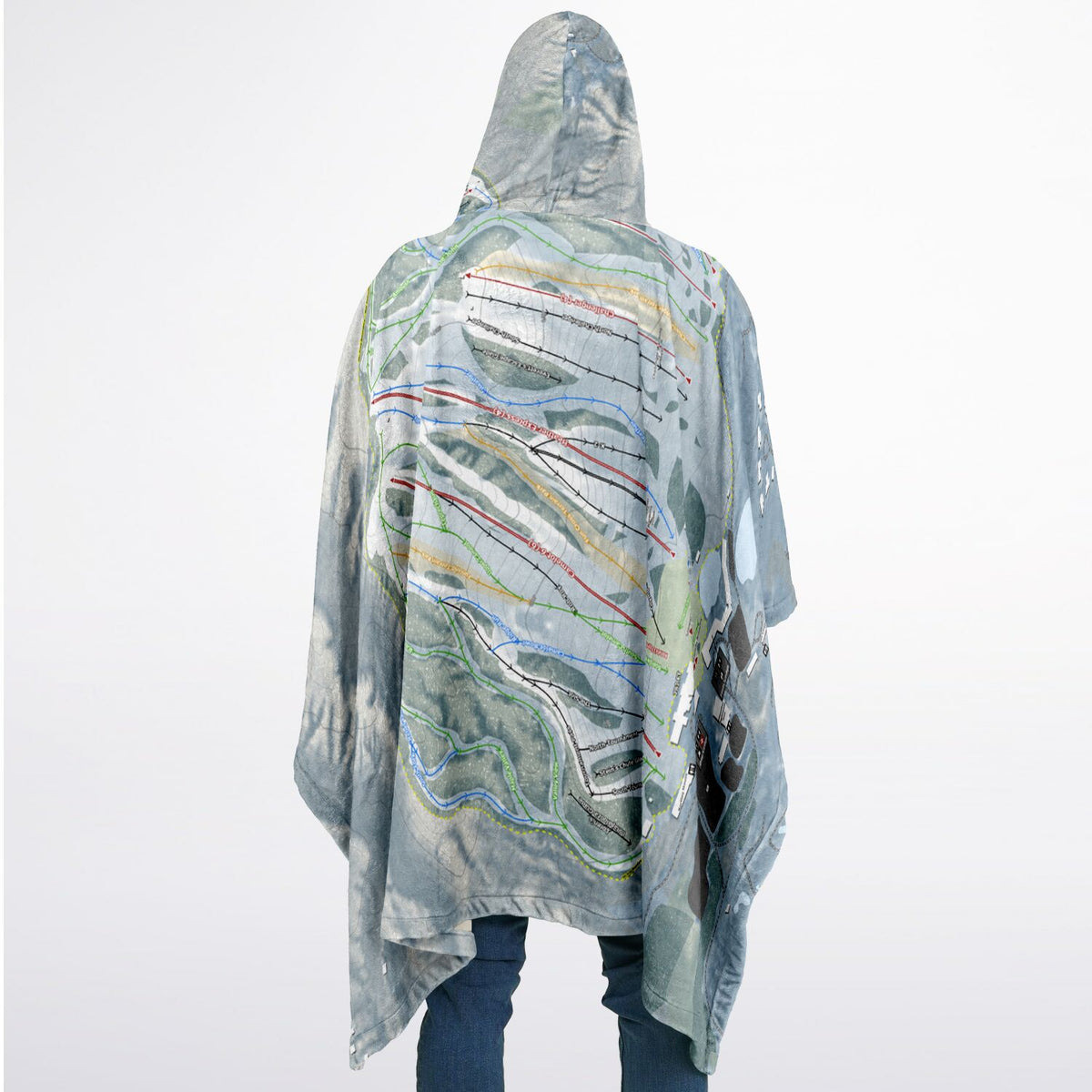 The Highlands, Michigan Ski Resort Map Flannel Blanket Poncho