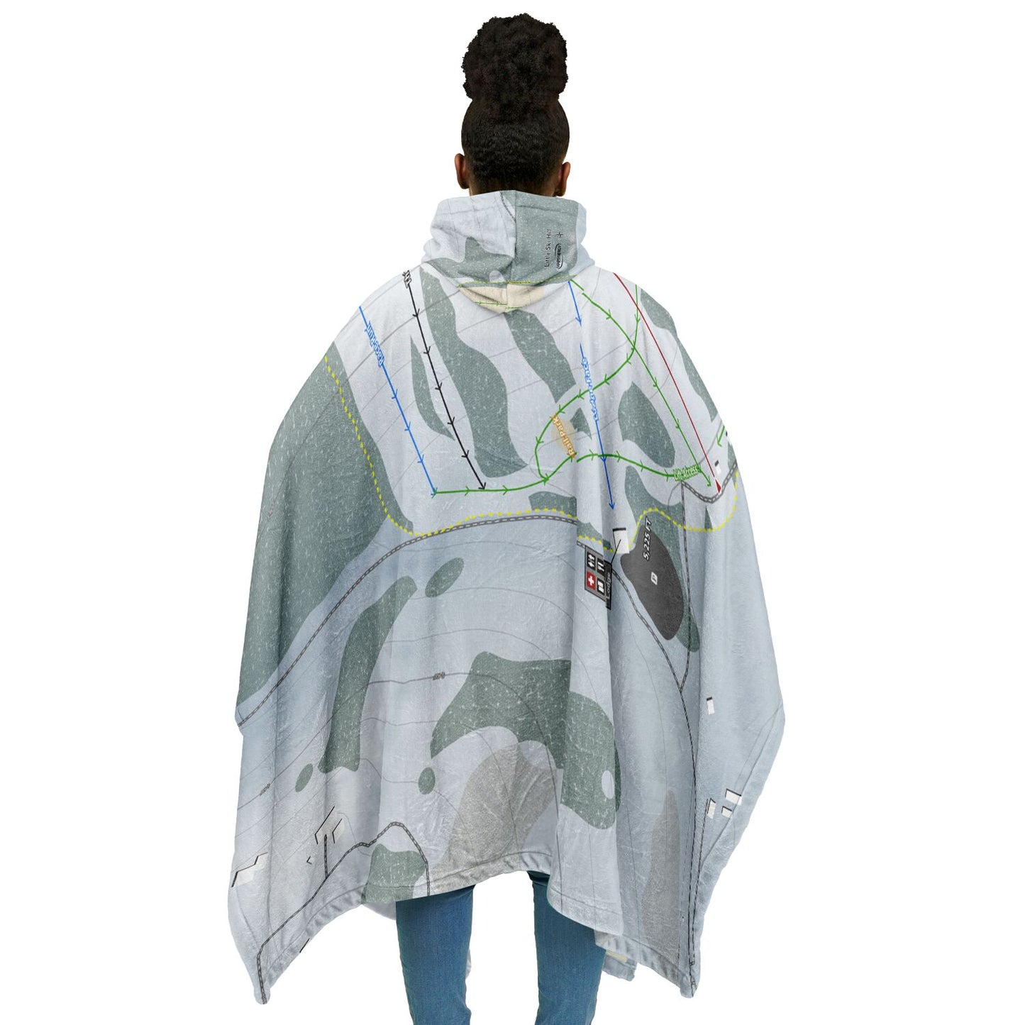 Little Ski Hill, Idaho Ski Resort Map Flannel Blanket Poncho