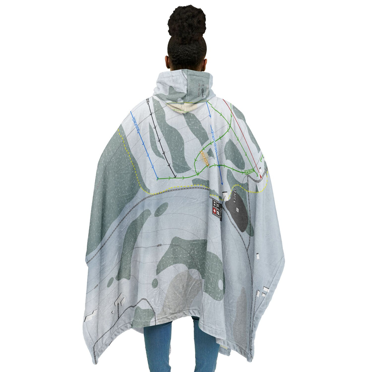Little Ski Hill, Idaho Ski Resort Map Flannel Blanket Poncho