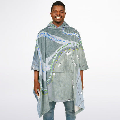 Otis Ridge, Massachusetts Ski Resort Map Flannel Blanket Poncho