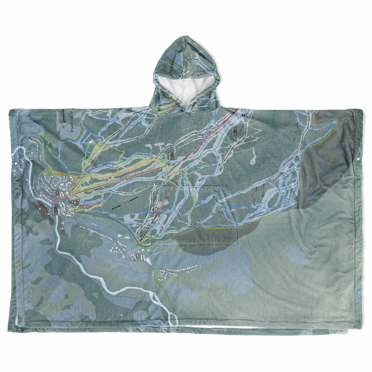 Panorama, British Columbia Ski Resort Map Flannel Blanket Poncho