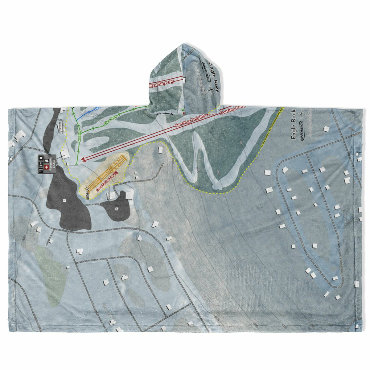 Eagle Rock, Pennsylvania Ski Resort Map Flannel Blanket Poncho