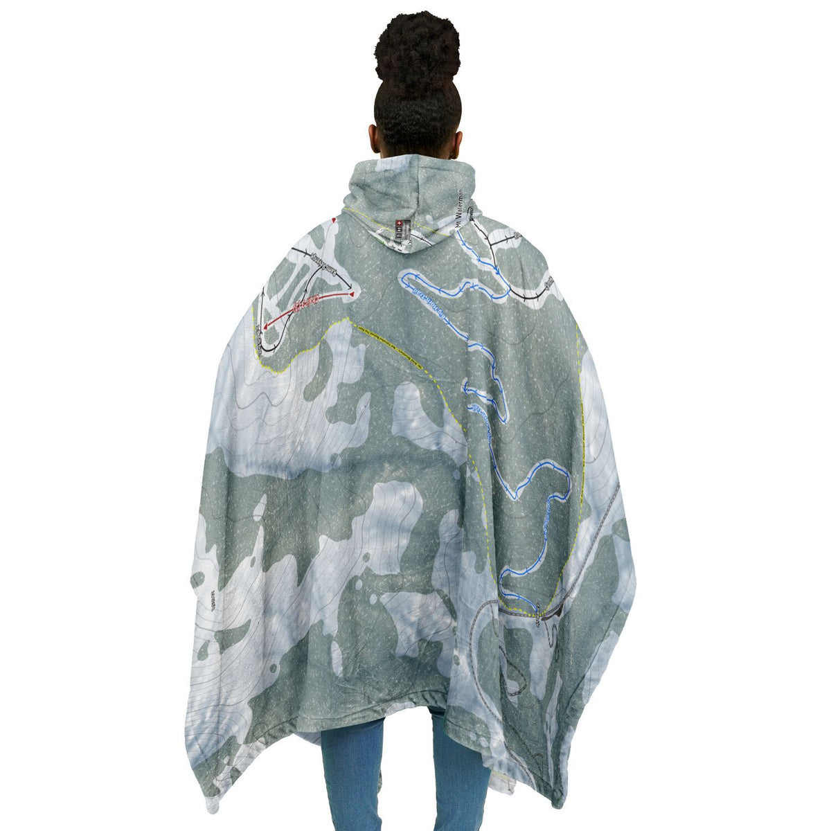 Mt Waterman, California Ski Resort Map Flannel Blanket Poncho