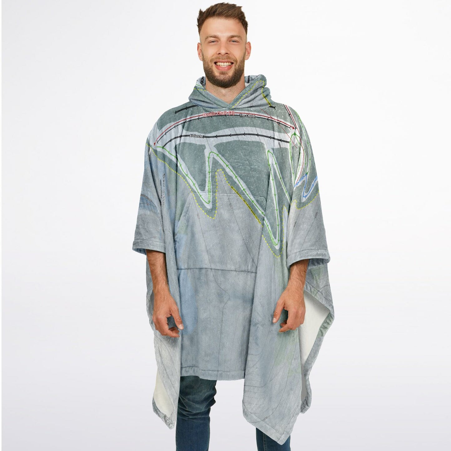 Denton Hill, Pennsylvania Ski Resort Map Flannel Blanket Poncho