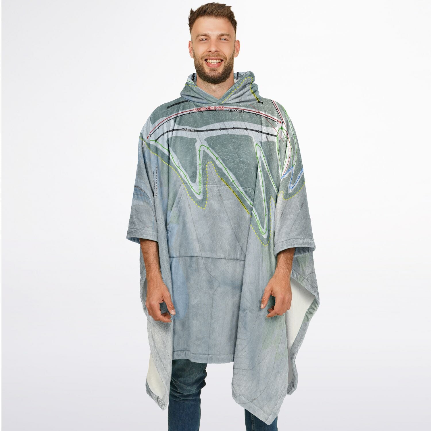 Denton Hill, Pennsylvania Ski Resort Map Flannel Blanket Poncho